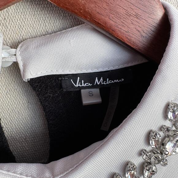 Vilci Milano Sweater Top Size S Black Pearl Button White Gem Bling Detail Shirt - Picture 5 of 11